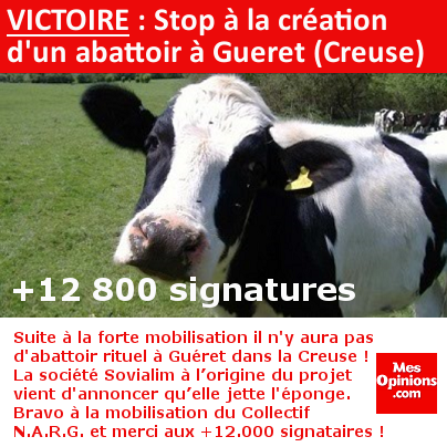 VICTOIRE : Stop à la création d'un abattoir rituel à Gueret (Creuse)