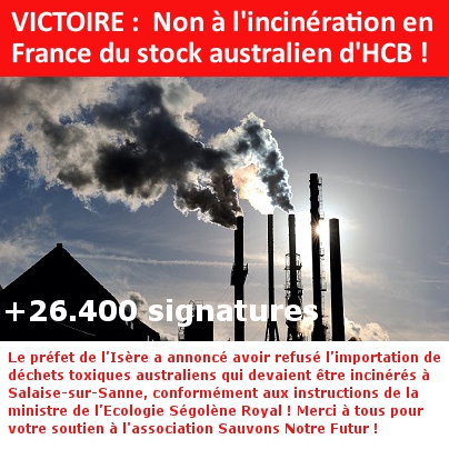 VICTOIRE :  Non à l'incinération en France du stock australien d'HCB !