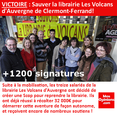 VICTOIRE : Sauver la librairie Les Volcans d'Auvergne !