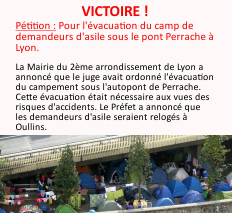Pour l'évacuation du camp de demandeurs d'asile sous le pont Perrache à Lyon