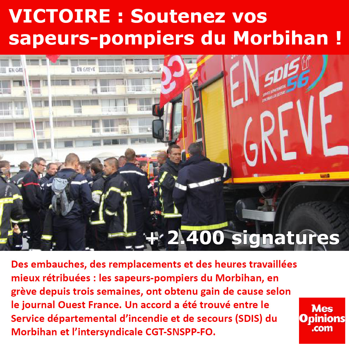 VICTOIRE : Soutenez vos  sapeurs-pompiers du Morbihan !