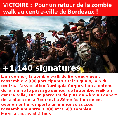 VICTOIRE :  Pour un retour de la zombie walk au centre-ville de Bordeaux !
