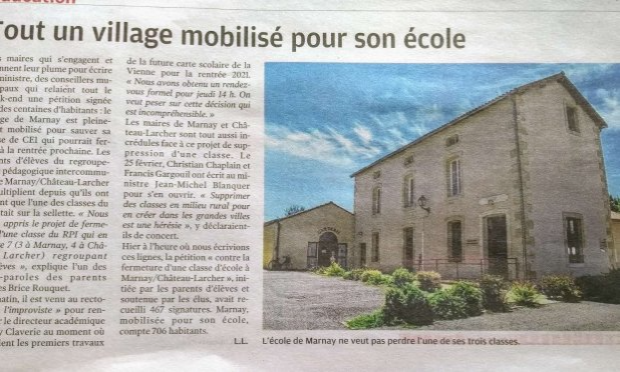 Pétition : Contre la fermeture d'une classe d'école à Marnay/Château-Larcher (86)