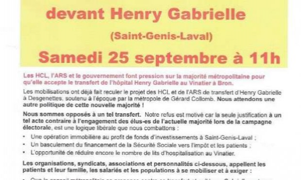 Pétition : Pétition citoyenne. L’Hôpital Henry Gabrielle, c’est de la médecine. C’est à Saint-Genis-Laval, nulle part ailleurs !