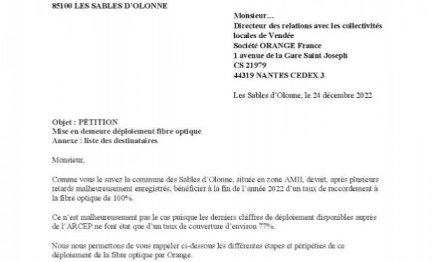 Pétition : Exigeons la fin rapide du déploiement de la fibre optique aux Sables d'Olonne et à la Roche-sur-Yon !