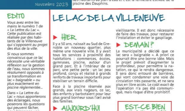 Pétition : Non au projet de transformation du lac de la Villeneuve prévu par les élus de Grenoble !