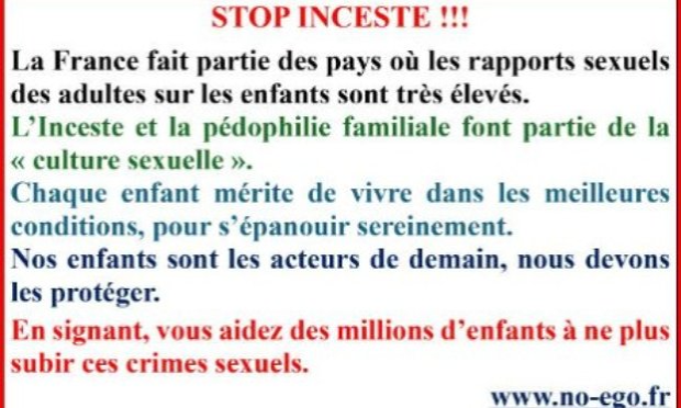 Pétition : STOP INCESTE ! PROPOSITION DE PROJET DE LOI : OBLIGATION DE CONTROLE DES ENFANTS