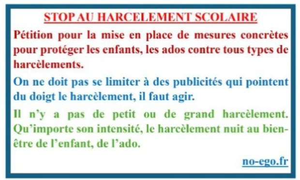 Pétition : Stop au harcèlement scolaire ! Proposition de projet de loi