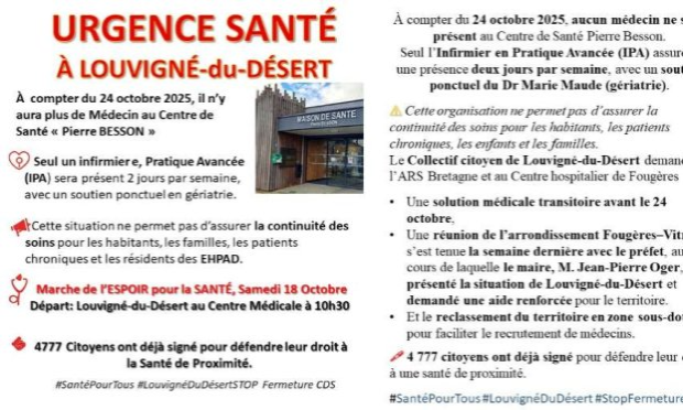 Petition : NON à la fermeture du Centre de Santé de Louvigné-du-Désert, sauvons l’accès aux soins !