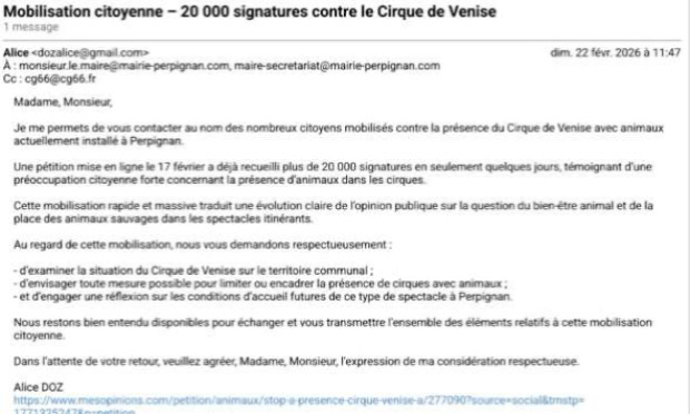 Pétition : Stop aux animaux du Cirque de Venise à Perpignan
