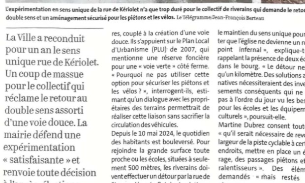 Petition : POUR UN AUTRE AMÉNAGEMENT DE LA RUE DE KERIOLET 