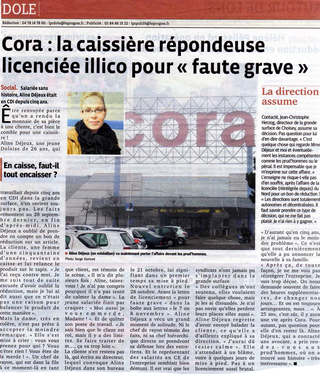 Soutien à Aline Déjeux pour la défendre.