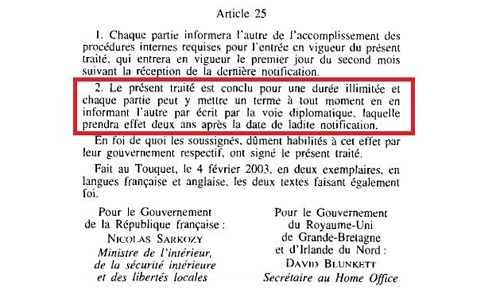 Dénonçons le traité du Touquet et exigeons l’abrogation immédiate de cet accord signé en 2003 avec les Anglais, qui est une véritable honte pour la France.