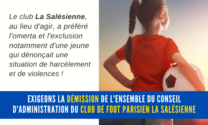 Soutien aux enfants victimes du club de foot parisien La Salésienne