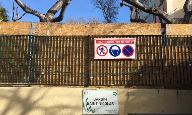 Pour la reprise des travaux de rénovation du jardin St Nicolas, Marseille, 7ème