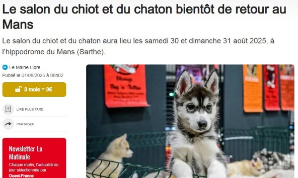 STOP au salon du chiot et du chien au MANS 30 31 août 2025