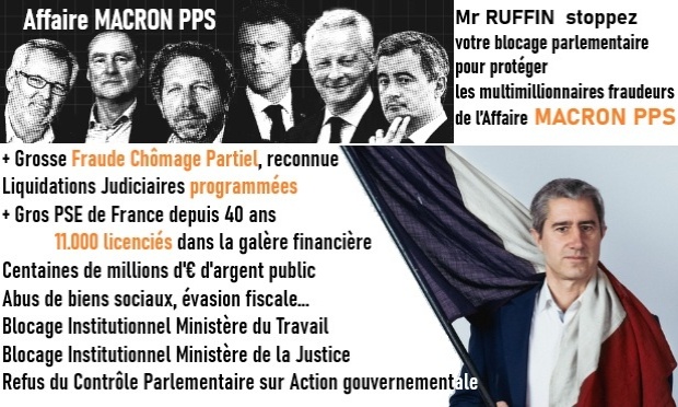 Mr RUFFIN stoppez votre blocage parlementaire protégeant les MultiMillionnaires fraudeurs de l'Affaire Macron PPS