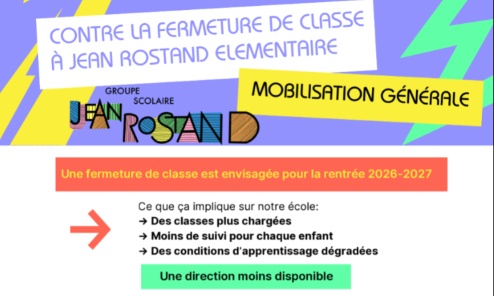 NON A LA FERMETURE DE CLASSE à l'élémentaire Jean Rostand (Launaguet)