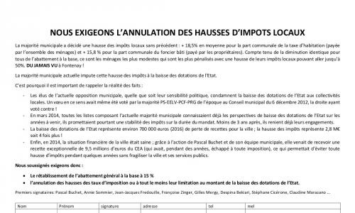 Fontenay : Nous exigeons l'annulation des hausses d'impôts locaux