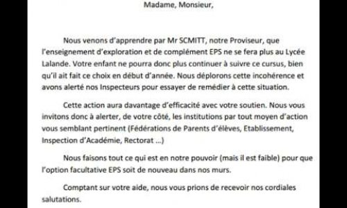 Conservation de la section EPS pour les élèves de secondes du lycée Lalande