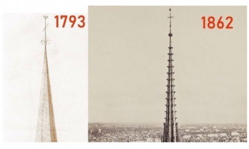 Reconstruction de la toute premi&egrave;re fl&egrave;che de Notre Dame de Paris