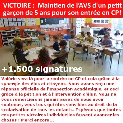 VICTOIRE :  Maintien de l’AVS d'un petit garçon de 5 ans pour son entrée en CP!