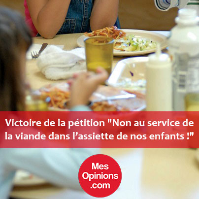 Victoire de la pétition : Non au service de la viande dans l’assiette de nos enfants !