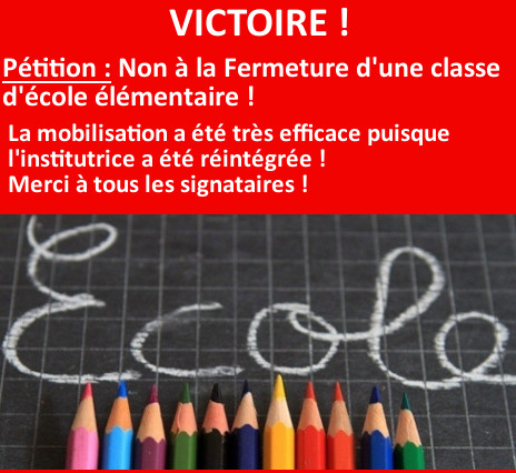 Non à la fermeture d'une classe d'école élémentaire