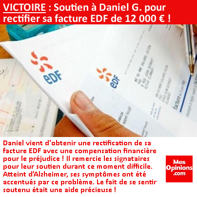 VICTOIRE : Soutien à Daniel G. pour rectifier sa facture EDF de 12 000 € !