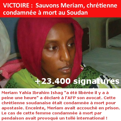 VICTOIRE :  Sauvons Meriam, chrétienne condamnée à mort au Soudan
