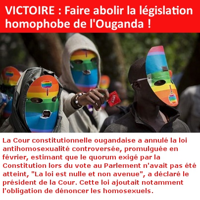 VICTOIRE : Faire abolir la législation homophobe de l'Ouganda